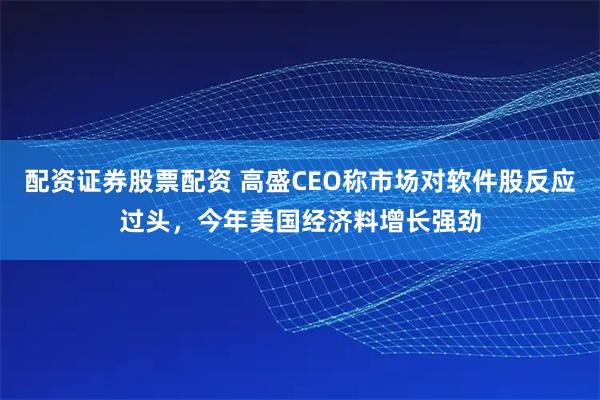 配资证券股票配资 高盛CEO称市场对软件股反应过头，今年美国经济料增长强劲